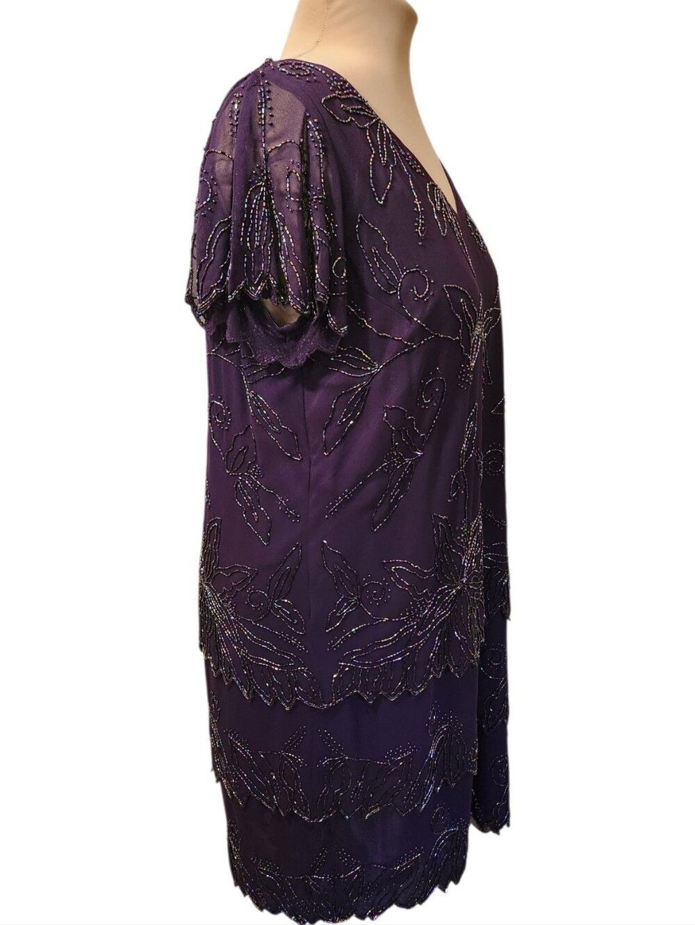 J KARA Purple Beaded Tiered Formal Midi Dress - Size 14W - Picture 6 of 14
